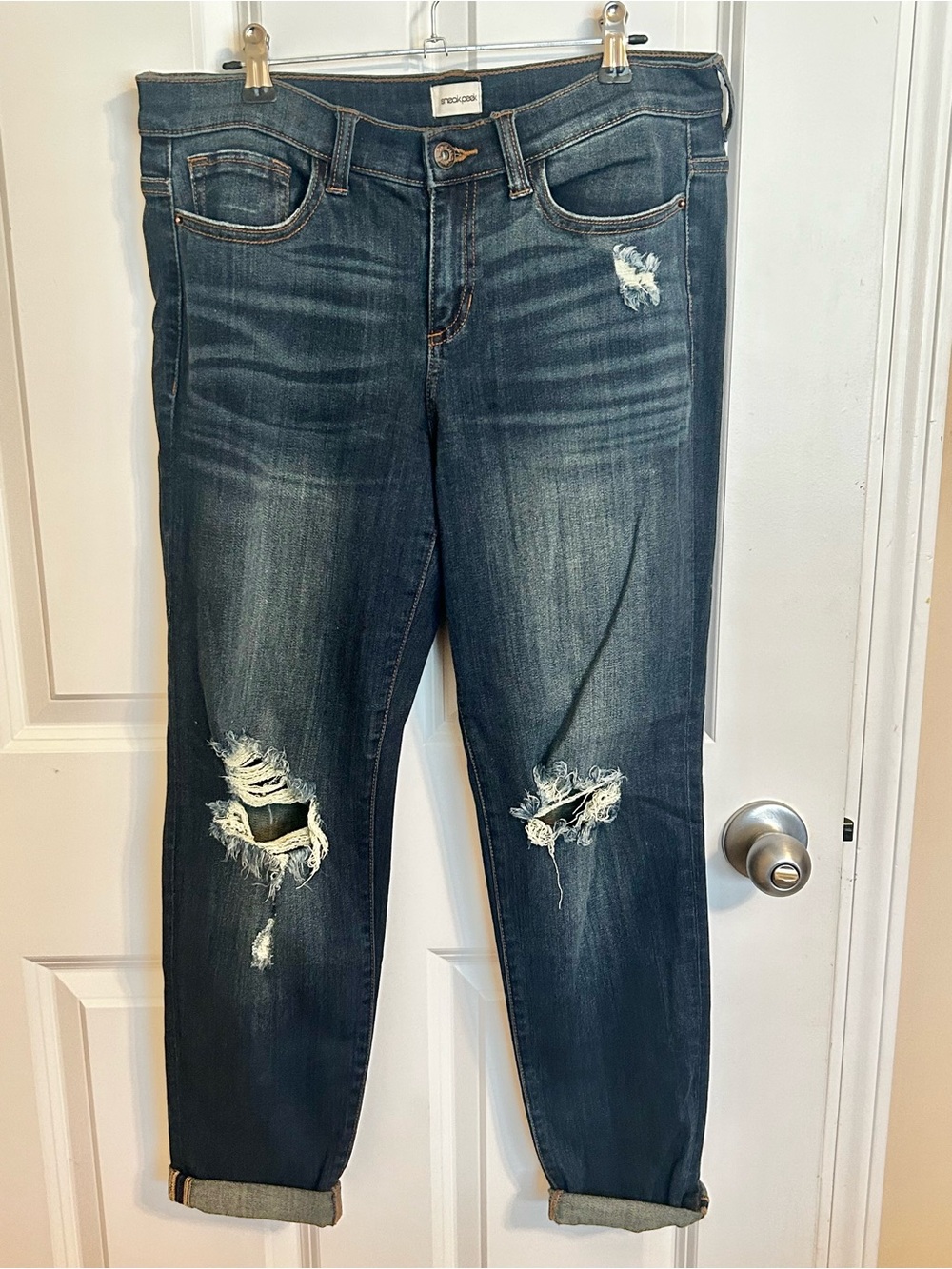 Sneak Peek Distressed Dark Blue Boyfriend Jeans
